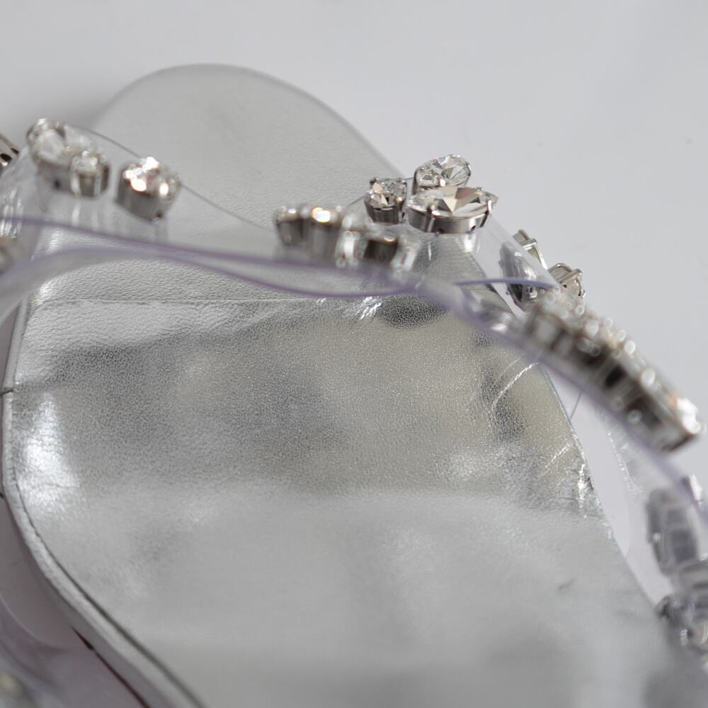 Christian Louboutin Degrasandal Queen 100 Silver Leather PVC Crystal Pumps 40 - Picture 8 of 16